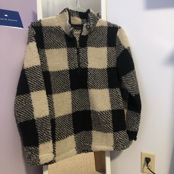 NEVER WORN super soft checkered sherpa quarter zip. size small - Picture 1 of 4